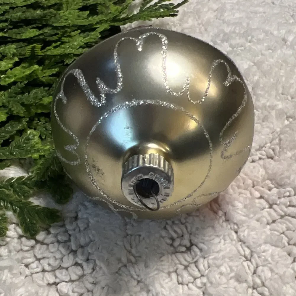 Vintage Blown Glass Glitter Fluted PARACHUTE DROP Christmas Ornament Red Silver